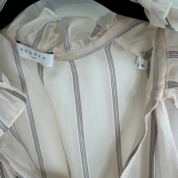 Sandro Maki Ruffled Metallic-Stripe Midi Dress 8 - Picture 10 of 10